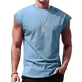 Men's light blue sleeveless quick-dry sports tank top, relaxed fit for summer casual wear - 3XL / Tops / Light Blue
