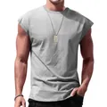 Close-up detail of men's gray sleeveless quick-dry sports tank top for summer workouts - S / Tops / Light Heather Grey