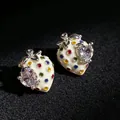 Vintage strawberry stud earrings with colorful polka dot gems and heart crystal detail - 2606191 Colorful Polka Dot Strawberry Rhinestone