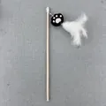 Interactive cat teaser wand with cute paw design and soft white feather tassel - Black Cat Paw Cat Toy