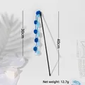 Interactive cat teaser wand with blue pom-poms, 40cm plastic rod and 30cm tassel - Blue Mixed-color Pom-pom Cat Toy