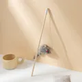 Interactive wooden cat teaser wand featuring a plush gray mouse for pet play and engagement - Gray Wooden Rod Mouse