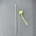 Interactive wooden cat teaser wand toy featuring yellow white pompom and tassels - White And Yellow Suede Pom-pom Cat Toy