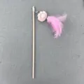 Interactive wooden cat teaser wand with a pink felt paw charm and fluffy feathers - Pink Cat Paw Cat Toy