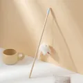 Interactive wooden cat wand toy featuring a white plush mouse with elastic string - White Wooden Rod Mouse