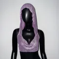Shimmering purple rhinestone hooded crop top vest with sequins displayed on mannequin - One Size / Purple