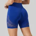 Blue high waisted scrunch butt yoga shorts with mesh cutouts for gym and fitness - M (50-57.5kg) / Mesh Klein Blue