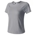 Premium women's grey slim-fit yoga T-shirt featuring breathable textured performance fabric. - Light Grey