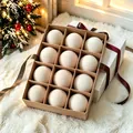 Set of 12 elegant white flocked Christmas ball ornaments in a premium gift box packaging - Beige (Set of 12/6cm)