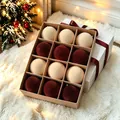 Set of 12 flocked burgundy and cream Christmas ball ornaments in a gift box display - Beige Khaki (Set of 12/6cm)