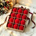 12-piece set of elegant red flocked Christmas ball ornaments in a gift box - Red (Set of 12/6cm)