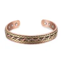 Adjustable pure red copper magnetic cuff bracelet with intricate braided rope design - 3-Color Hand-Woven Lines Style (031S)
