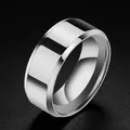 Minimalist high-polished silver stainless steel band ring with beveled edges for men - Size 7 / Beveled Silver Polished Style (19-D-3) / 8mm / Steel
