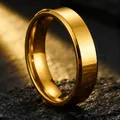 Premium polished gold stainless steel band ring for men featuring elegant beveled edges - Size 7 / Double Beveled Polished Gold Style (22-B-4) / 6mm / Gold