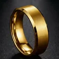 Men's titanium steel ring with gold brushed matte finish and polished inner band - Size 7 / Gold Double Beveled Matte Style (24-C-2) / 8mm / Gold