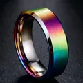 Men's rainbow titanium steel ring with brushed matte finish and iridescent colors - Size 7 / Double Beveled Matte Style (24-B-2) / 8mm / Colorful