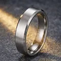 Men's matte brushed silver titanium steel ring with beveled edge finish design - Size 7 / Beveled Matte Style (24-A-3) / 6mm / Steel