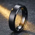 Men's matte black titanium steel ring with brushed finish and beveled edges - Size 7 / Black Beveled Matte Style (24-A-2) / 6mm / Black