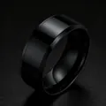 Bague élégante en acier inoxydable noir pour hommes avec bords biseautés polis - 6 / Poli Biseauté (22-C-1) / 8mm / Noir