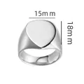 Anillo de sello de corazón en acero inoxidable plateado con medidas 15mm x 18mm - Talla 6 / Estilo de Corazón de Acero (13-C-3)