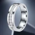 Elegante zilveren roestvrijstalen ring met een rij micro-pave gezette steentjes - Stijl 6 / Zilver Dames Ingelegde Zirkoon Enkele Groef