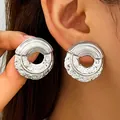 Grandi orecchini geometrici in acciaio al titanio argento con trama stropicciata - Orecchini Patchwork Rétro Argento (2682)