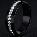 Bague élégante en acier titane noir pour femme sertie de pierres de zircone cubique - Taille 6 / Style Strass à une rangée (6 mm) / Noir