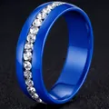 Bague élégante en acier titane bleu avec cristaux clairs incrustés pour femmes bijou - Taille 6 / Style Strass à une rangée (6 mm) / Bleu