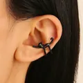 Black cat-shaped non-pierced ear cuff clip earring for women - Glossy Black - Stretching Cat Style (8934)