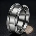 Silver stainless steel ring blank with 8mm double slanted edge and center groove - US 6 / Steel