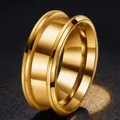 8mm golden stainless steel grooved ring blank with beveled edges for DIY jewelry making - US 10 / Gold