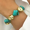 Retro irregular turquoise resin and gold CCB beaded bracelet for a chic fashion look. - 14k Gold Turquoise Irregular Beaded Bracelet (6350)