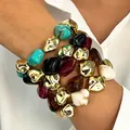 Fashionable retro irregular resin and golden CCB beaded bracelet set in Maillard tones - Maillard Style Crushed Silver Beaded Bracelet 5-Piece Set