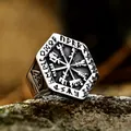 Anello bussola Vegvisir vichingo nordico vintage realizzato in acciaio inossidabile - US 7 / Stile Chiuso (BR8-853)