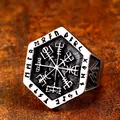 Anello vichingo vintage Vegvisir con incisioni runiche in finitura argento antico - US 7 / Stile Aperto Regolabile (BR8-671)