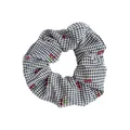 Scrunchie a quadretti bianchi e neri con graziose stampe di ciliegie per capelli - Grande / Nero