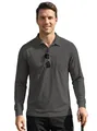 Classic men's dark grey quick dry long sleeve tactical polo shirt with front chest pocket - Dark Gray
