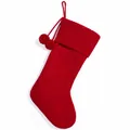 Large red knitted Christmas stocking hanging decoration with cute pom-pom details - Blank Style / Red