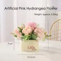 Artificial pink hydrangea flower arrangement in a beige ceramic pot decoration - Life Pot-Pink Hydrangea / Pink-Hydrangea-Life Pot