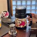 800ml High borosilicate glass tea cup with handle, cartoon dog sticker, and tea infuser - Black 800ml (High Filter) + Pink Dog Sticker + Silicone Mat