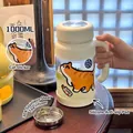 1000ml large capacity glass tea cup with handle and orange cat sticker - White 1000ml (Low Filter) + Yellow Cat Sticker + Silicone Mat