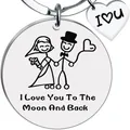 Silver stainless steel keychain with I Love You To The Moon And Back engraving gift - Keychain (I love you to the Moon and back)