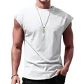 Detaillierte Ansicht des weißen gerippten Muskelshirts für Herren zeigt Stoffstruktur. - S / Weiß