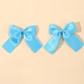 Coppia di fermagli per capelli a fiocco in raso blu acceso per bambine, accessorio - Celeste (2A-7)