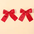 Pair of red satin ribbon bow hair clips for girls, cute princess hair accessory. - Red (2A-250)