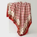 Elegant retro polka dot and paisley print silk scarf with satin finish. - Red (K121)