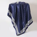 Navy blue silk-like satin scarf with vintage paisley border and white polka dots - Navy Blue (112)