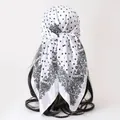 Elegant retro paisley and polka dot print satin silk headscarf in white and black - White (112)