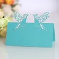 Élégante carte de place de mariage colibri découpée au laser pour table d'invités - Bleu Sarcelle