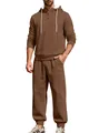 Men's casual long sleeve hooded tracksuit set in textured brown fabric for autumn winter - S / Coffee